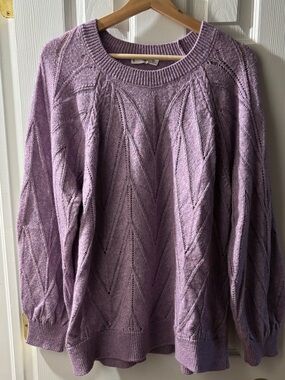Mango Lavender Openwork Chevron Crewneck Sweater